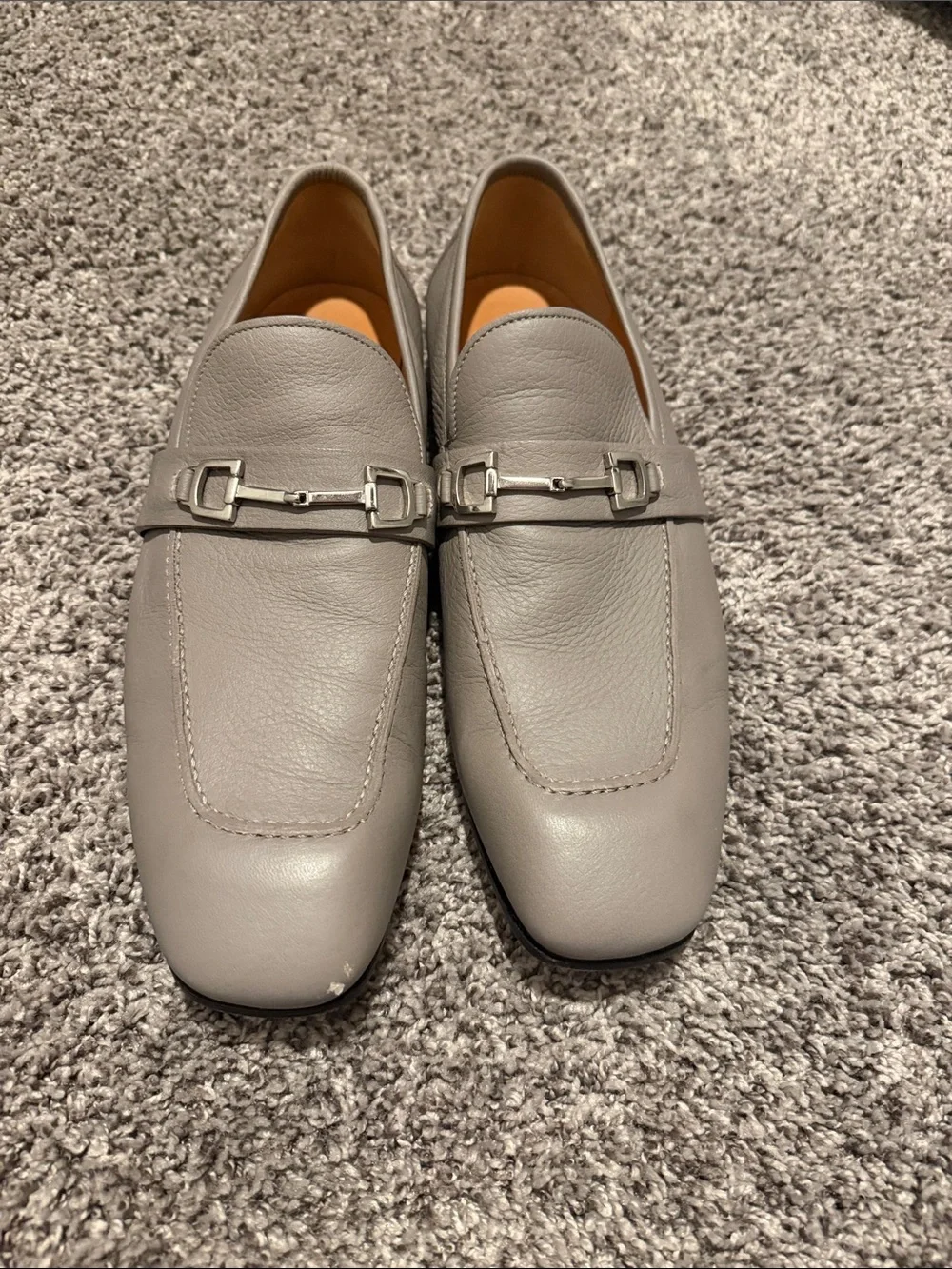 Gucci Men's Light Gray Leather Horsebit Loafers